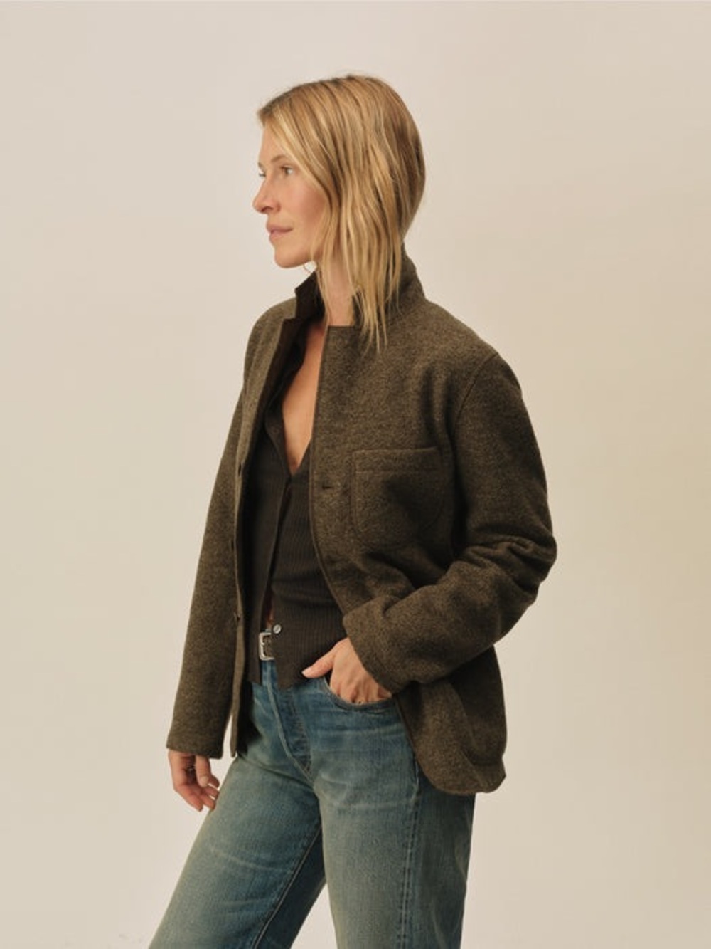 Buck Mason Chore Coat Jacket Blazer Felted Button Up Merino Wool Brown Size Xs - Picture 4 of 11